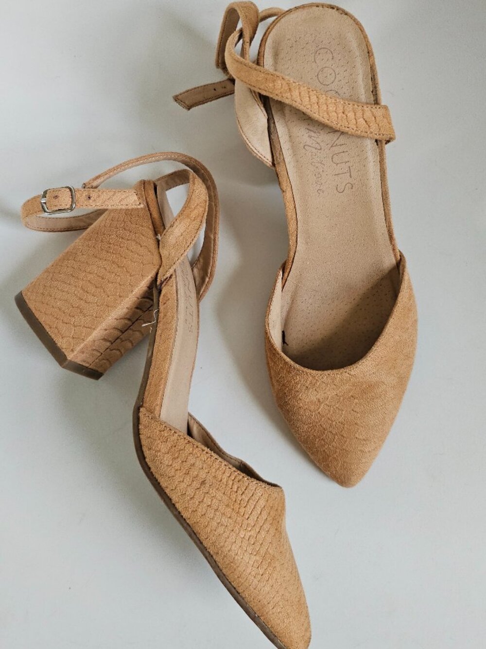 COCONUTS Tan Snake Textured Block Heel